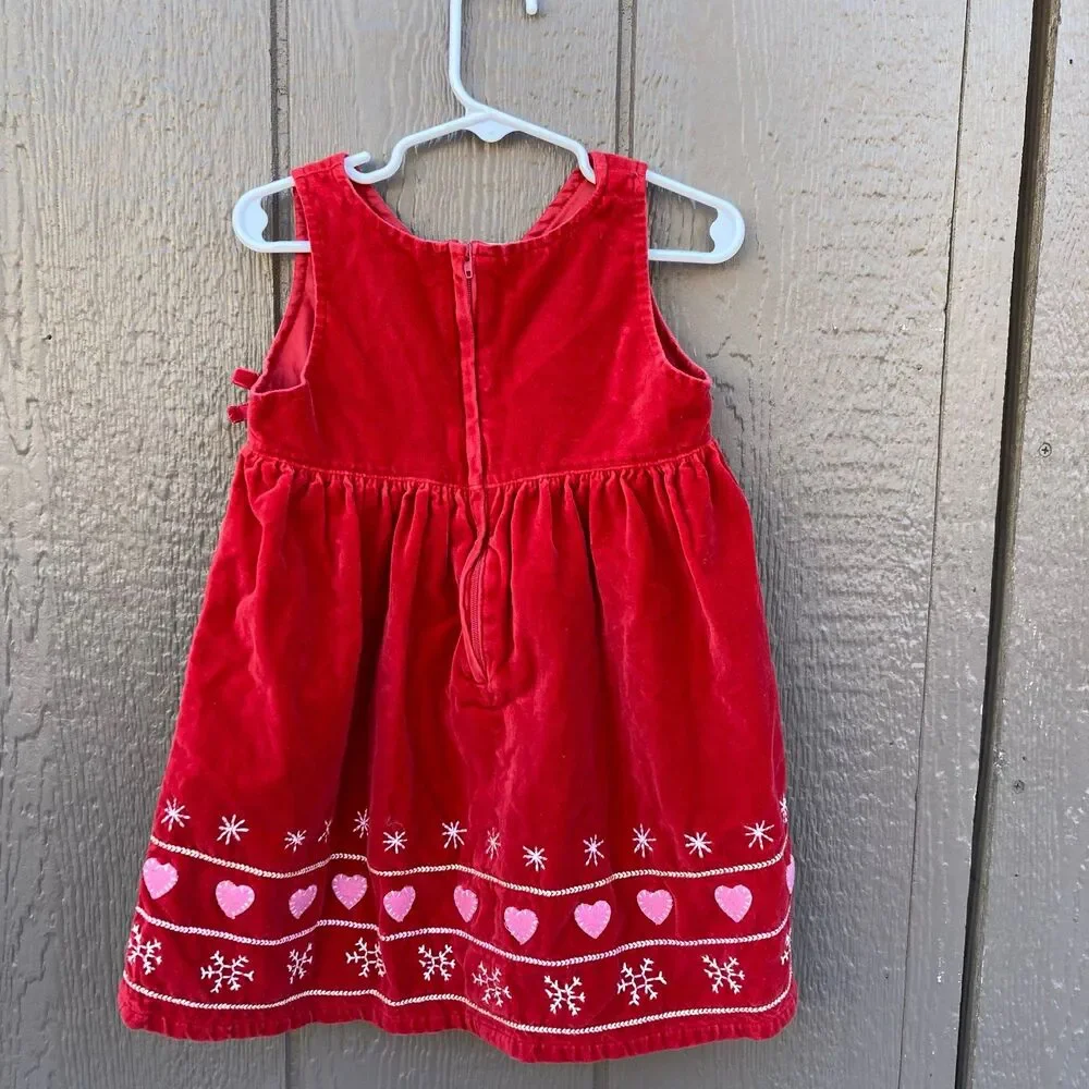 Valentine's day '03 old navy red velvet holiday dress hearts toddler girl size 3